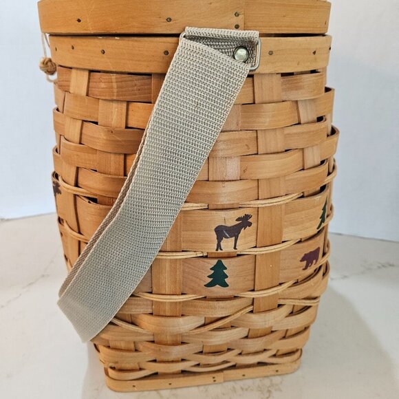 Northwood Woven Creel Fishing Basket Wildlife Print Hinged Lid, Adjustable Strap - Picture 8 of 11